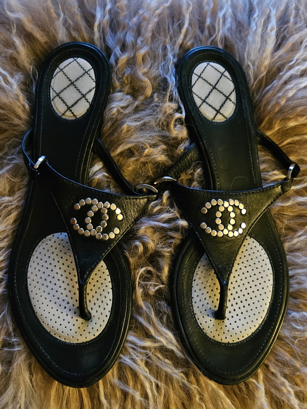 Black Stud-Accent Women's Thong Sandals